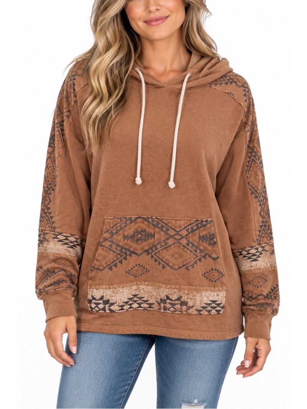 BKE Southwestern Aztec Print Hoodie – Boho Western Style- XS